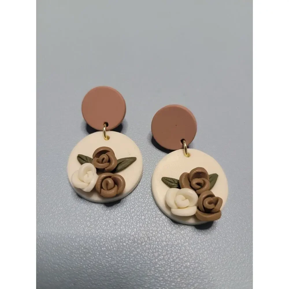 Handmade Mexican Terra Cotta Barro Inspired Dangle‎ Post Earrings Light Weight